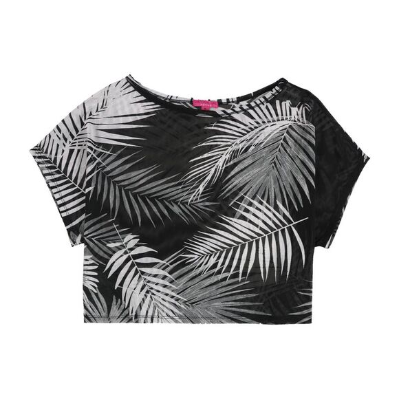 Material Girl Womens Tropical Graphic T-Shirt, Black, NWT - Picture 1 of 2